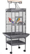 62 Inch Wrought Iron Large Bird Flight Cage with Rolling Stand for African Grey