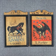 Lot of 2 Primitive Folk Art Tavern Wooden Signs 11"x 7.5"