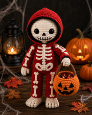 Halloween Crochet Skeleton Doll   Handmade Amigurumi Skeleton Plush Toy   Spooky
