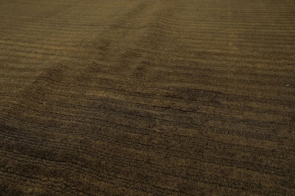 8'4"x11'7" Hand Knotted Wool Dark Green Tibetan Modern Ribbed Solid Textured Rug - Image 3 of 4