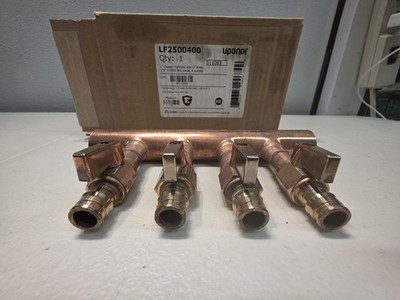 Uponor 1'' Copper Manifold W/LF Brass 1/2'' ProPEX Ball Valve, 4 Outlets LF2500400