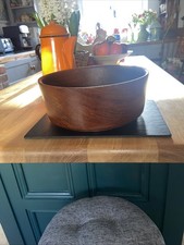 Vintage MCM 1970er große natürliche Teakholz Drehbank gedrechselt Baum Obstschale 10"