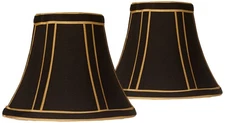 Set of 2 Black Small Empire Lamp Shades with Gold Trim 3" Top x 6" Bottom x 5"H