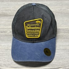 Yellowstone National Park Hat Cap Snap Back Black Blue Trucker Mesh Patch Mens