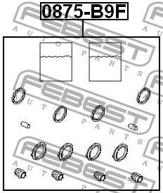 REPAIR KIT, BRAKE CALIPER FOR SUBARU FEBEST 0875-B9F FITS FRONT AXLE - Picture 3 of 8