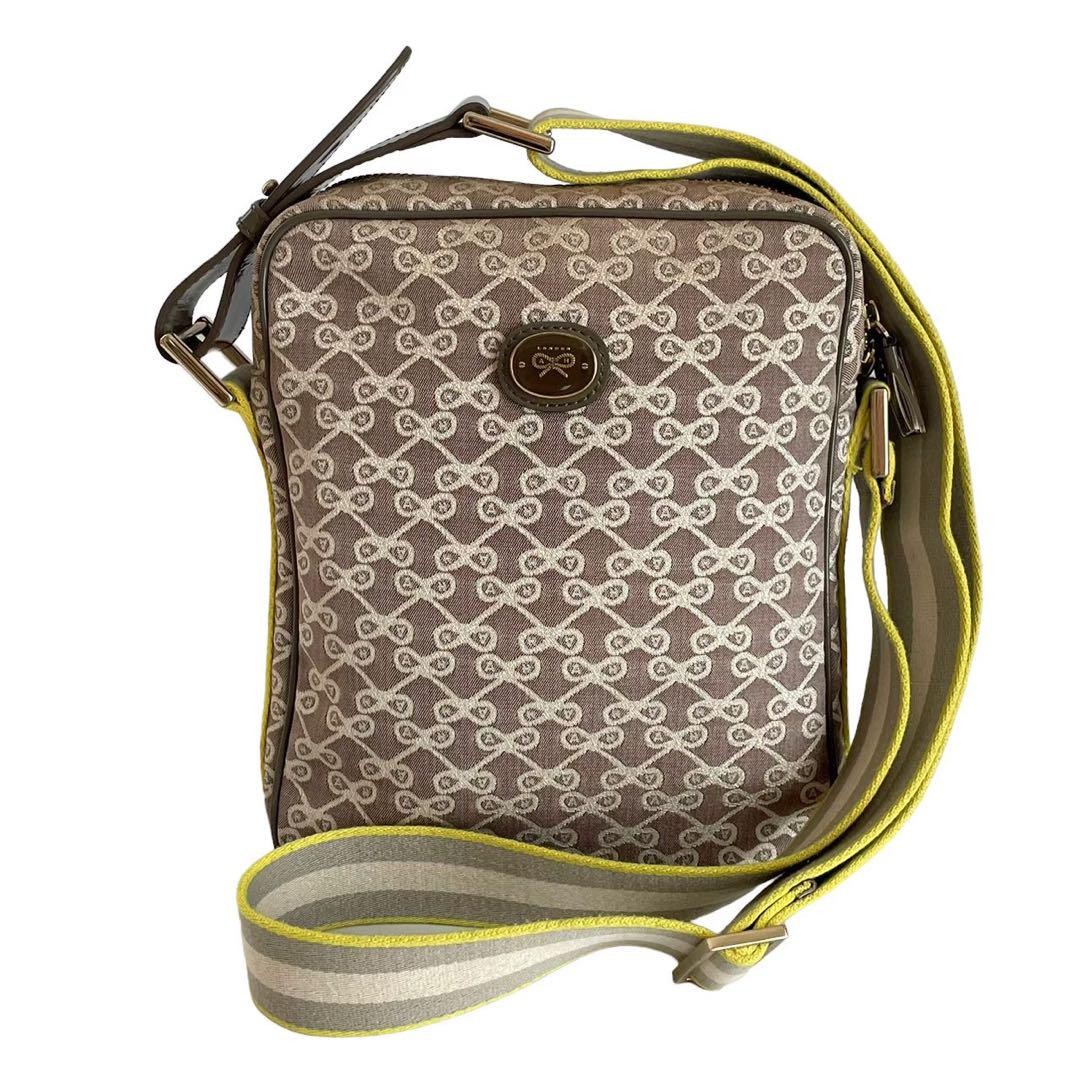 ANYA HINDMARCH Ribbon Shoulder Bag Canvas Gray/Yellow From