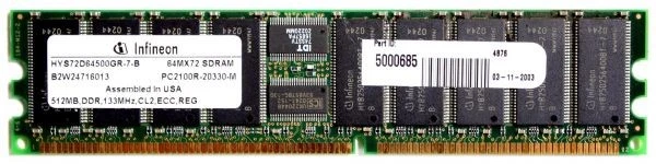 Memory, hys72d64500gr-7-b 64mx72 sdram pc2100r-20330-m, 512mb,ddr,266,cl2,ecc,r - Image 2 of 2