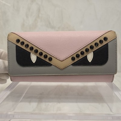 Fendi Monster Zip Around Long Wallet Pink Grey Studs. Such A Fun Wallet!