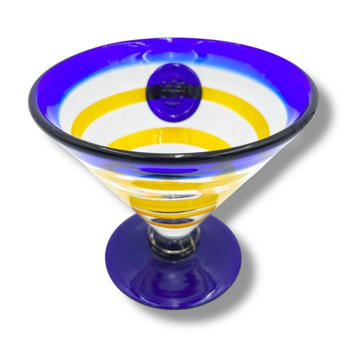 Royal Caribbean Martini Glass by Kosta-Boda, Blue & Yellow Swirl Art Glass - Picture 3 of 16