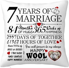 7th Anniversary Cushion Cover Gift for Him Her, 7 Years Anniversary Wedding Gif