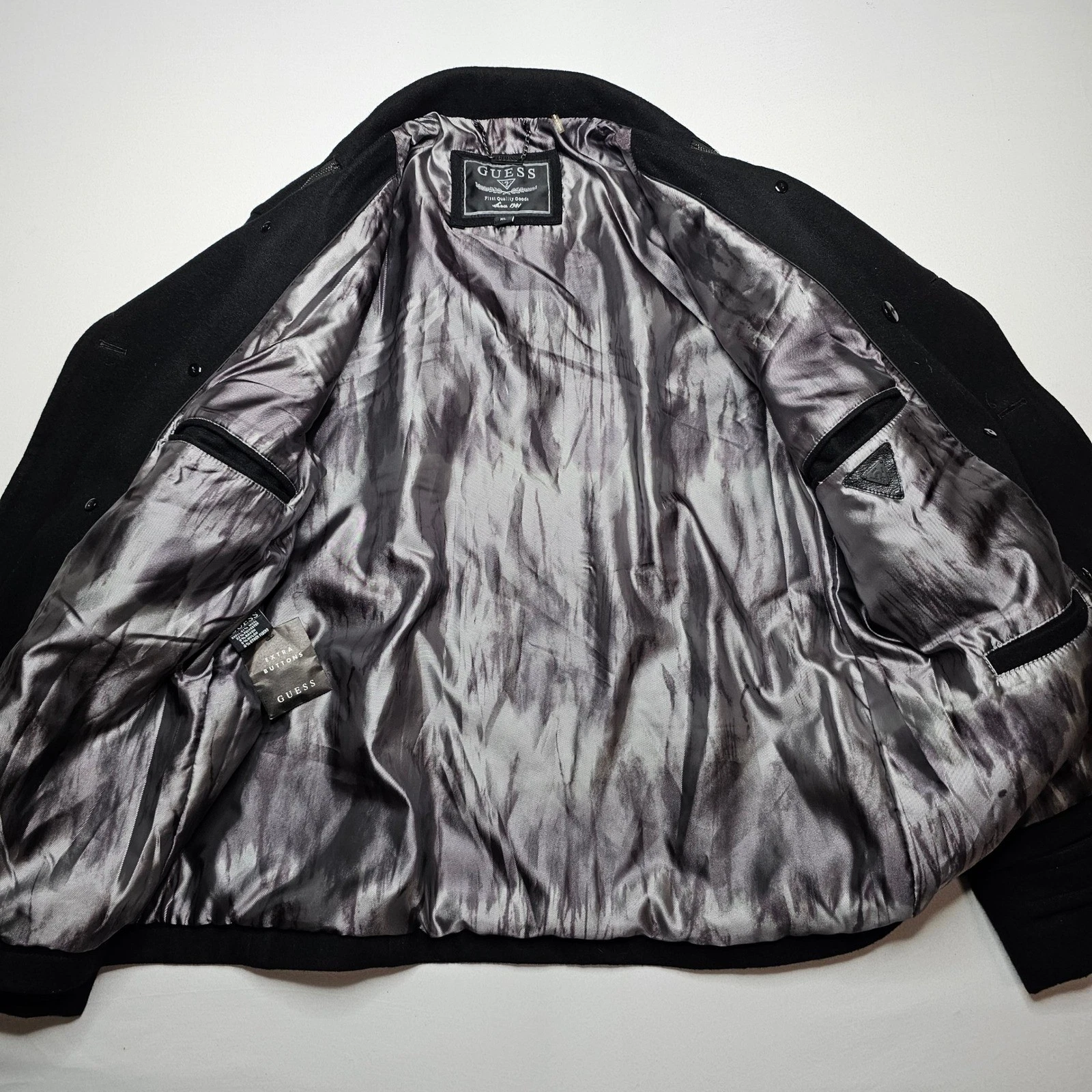 Guess Men XL Peacoat Black Wool Blend Double Breasted Zipper Bib M04110AB944 - product detail image 4
