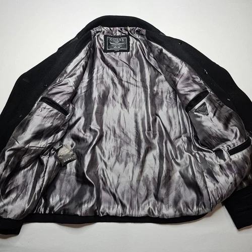 Guess Men XL Peacoat Black Wool Blend Double Breasted Zipper Bib M04110AB944 image 4