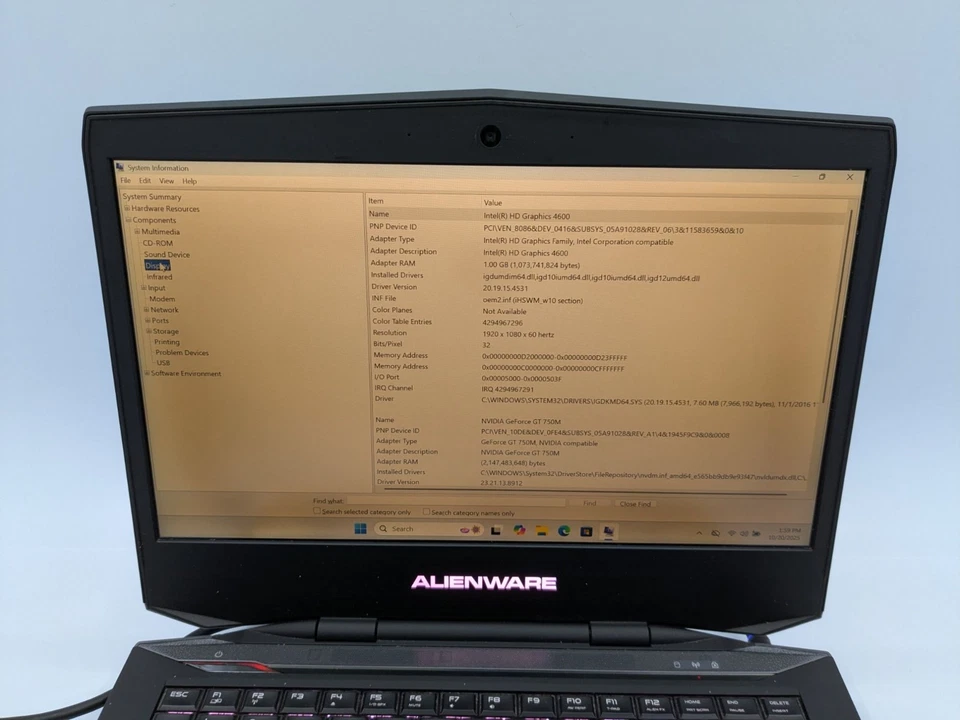 Alienware 14 Intel i7-4710MQ 14" 8GB RAM 256GB SSD Nvidia GT 750M Window 11 Home - Image 3 of 4