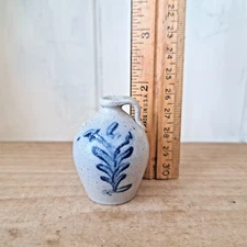 Vintage Miniature Rowe Pottery Salt Glazed 2" Jug with Traditional Decoration 