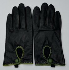 PRESTON  YORK Womens Brown Leather Gloves With Green Accent Size Medium Vintage