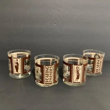 Vintage Roaring Twenties Silent Movie Low Ball Cocktail Glasses Set Of 4 - 10 Oz
