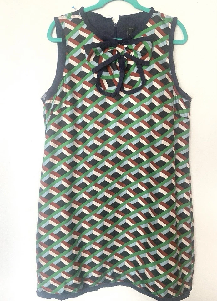 J. Vestido Crew Seda Lazo - Corbata Verde Estampado Geométrico Talla 16/XL Foto 2 de 4