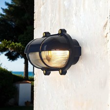 Außenleuchte Haus Wandlampe Blau aus Messing Maritim Käfig Glasschirm E27