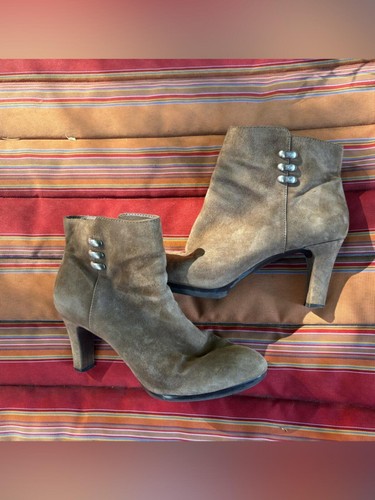 Suede Heeled Ankle Booties in Olive - Women's Booties