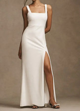 NWT! Anthropologie BHLDN Blake Square-Neck Stretch Crepe Maxi Dress Bone/Ivory S