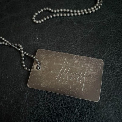Rare Stussy x Futura Dog Tag Necklace Silver Double-Sided Men's
