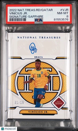 2022 National Treasures FIFA RD World Cup Vinicius JR. Sapphire Auto PSA 8 1/15