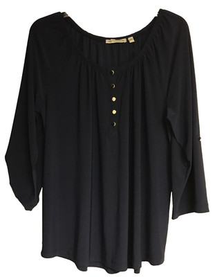 Notations XL Navy Blue Popover Blouse NWT Roll Tab Stretch Slinky