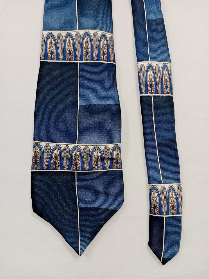 Corbata Stafford Executive para hombre azul a rayas ovaladas 100 % seda hecha en EE. UU. Foto 2 de 4