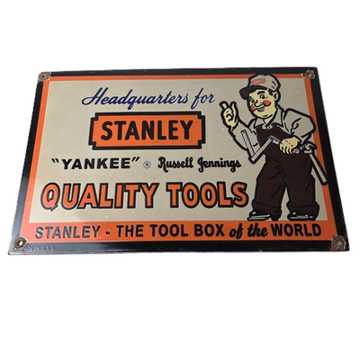 #ad Vintage Stanley Tools Sign Gas Auto Mechanic Garage Shop Porcelain Sign $110.37
