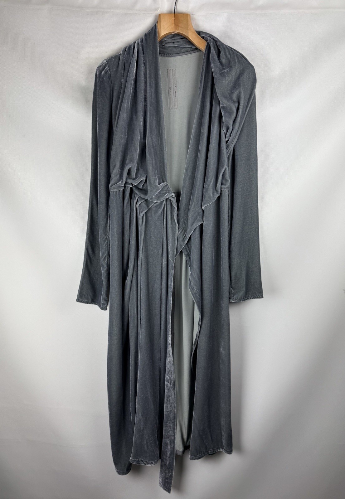 Rick Owens Ladies Avant-Garde Velvet Wrap Belted Midi Cardigan Dress Size US 4