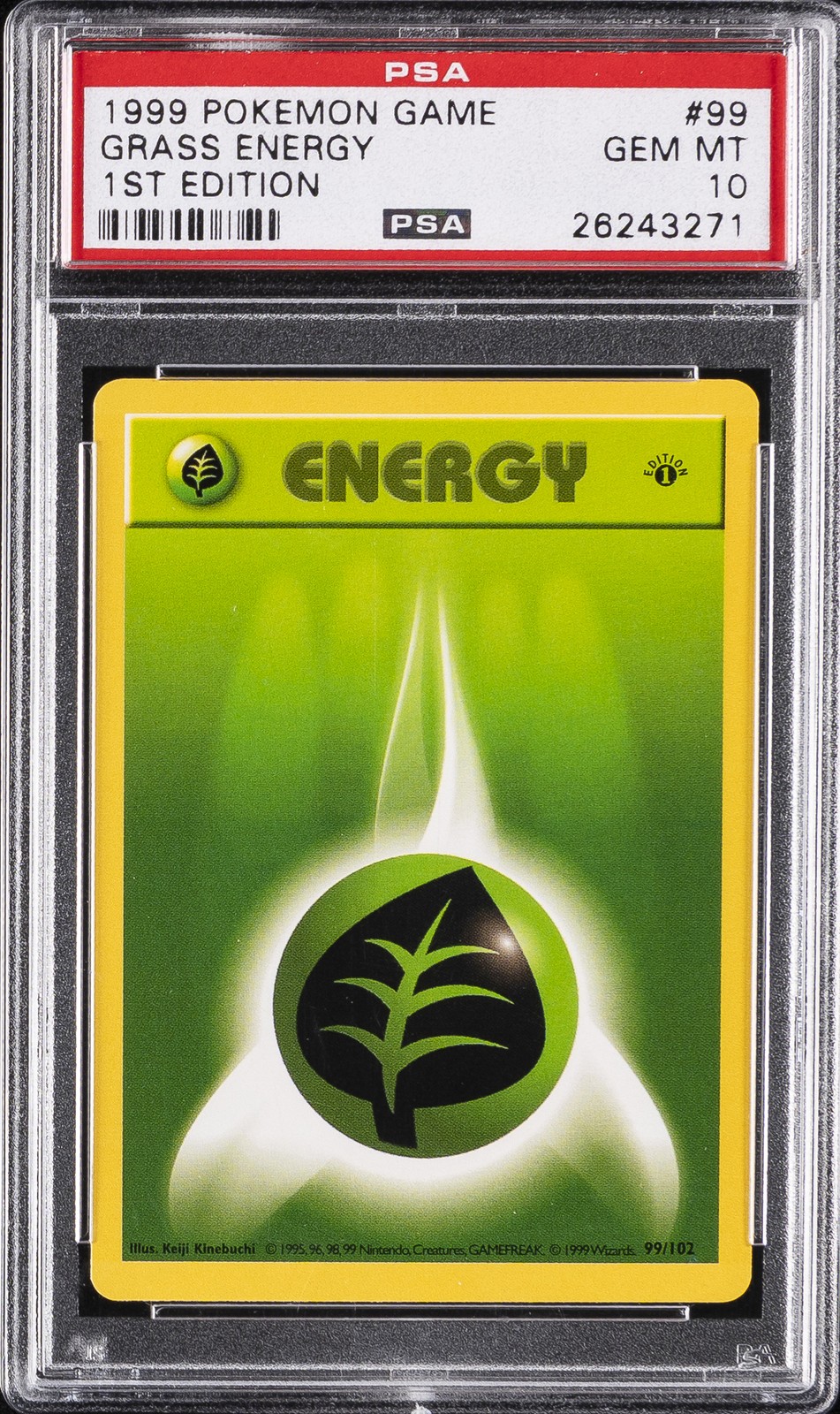 1999 POKEMON BASE SET 1ST EDITION #99 GRASS ENERGY PSA 10