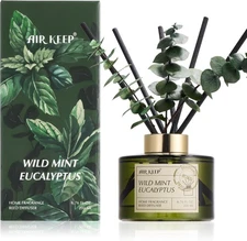 Airkeep Reed Diffuser Set with 6.76 fl oz Wild Mint & Eucalyptus Scent Essential