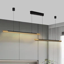75" Modern Linear Pendant Light Black Gold Chandelier Dimmable Hanging Fixtures