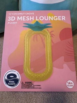 Coconut Grove 3D Mesh Lounger Pineapple Pool Float w/ Headrest NEW 59  Yellow