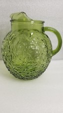 Vintage Anchor Hocking * Lido Milano Ball Pitcher * Avocado Green * 9" * 0828