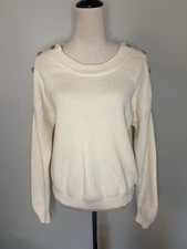 Guess Los Angeles Cream Ribbed Knit Sweater Gold Shoulder Button XL Q4RR04 EUC