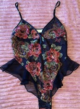 Vintage Victoria's Secret GOLD LABEL Lingerie Teddy Sz S Colorful Floral Sheer