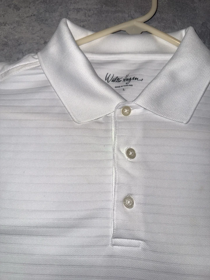 Walter Hagen Mens Size L White Lined Light-weight Golf Shirt Button Down Active - Image 3 of 4