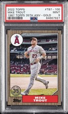 2022 TOPPS 1987 TOPPS BB 35TH ANV GOLD #T87-100 MIKE TROUT 32/75 PSA 9