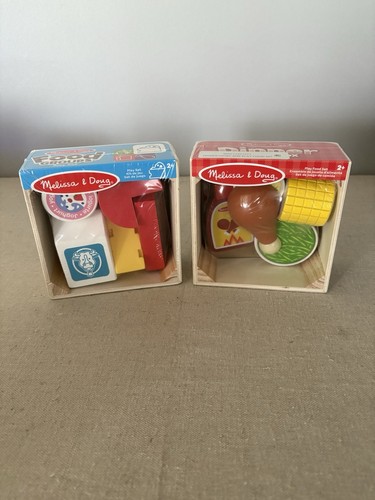 2 Melissa & Doug Play Wooden Food Group Dinner Box 5pc Set Pretend Play New!