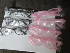 "OKULARY KOCIE OKO - 7 - 3 CZARNE, 4 RÓŻOWE" - WYKOŃCZENIE CYRKONII - NOWE - KOSTIUM