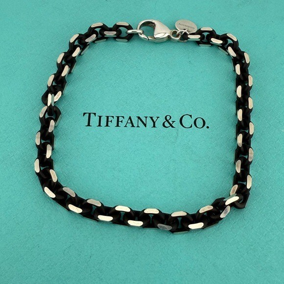 RARE Tiffany & Co. Black Enamel Sparkle Chain Bracelet Sterling