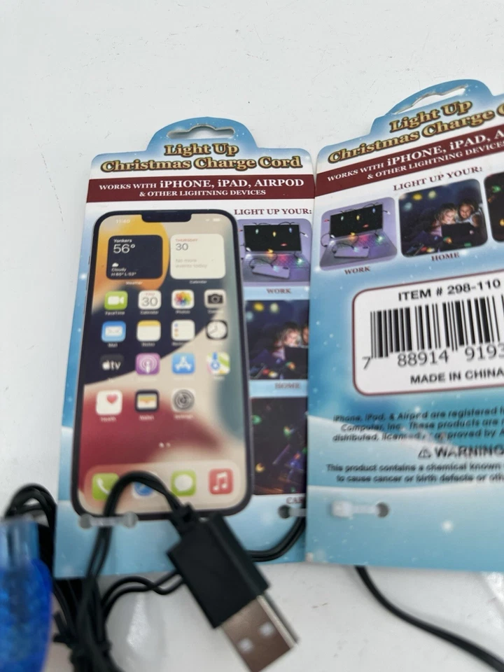 Christmas LED Lights Christmas USB Charger Cable Cord iPad iPhone AirPod X 2 - Image 2 of 4