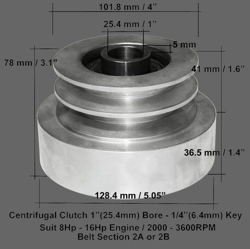 2A Centrifugal Clutch 25.4mm 1" Inch Bore DUAL PULLEY 8HP-16HP Engine 200630 - Picture 4 of 5