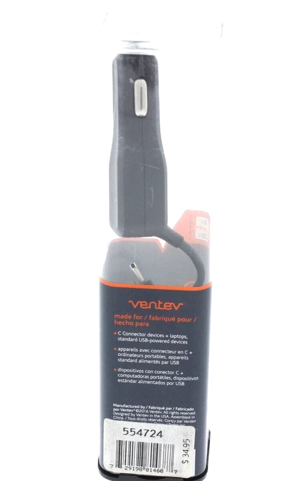 Encendedor de coche Ventev a cargador de coche USB-C 4 AMPERIOS puerto USB-A negro Foto 2 de 2