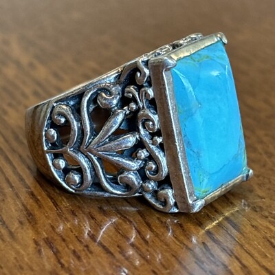 Barse Türkis Sterlingsilber klobig schwerer Statement Ring Größe 7,5