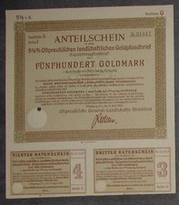 Ostpreu&szlig;ische General-Landschafts-Direktion 1935 5,5 % Pfandbrief 500 GM