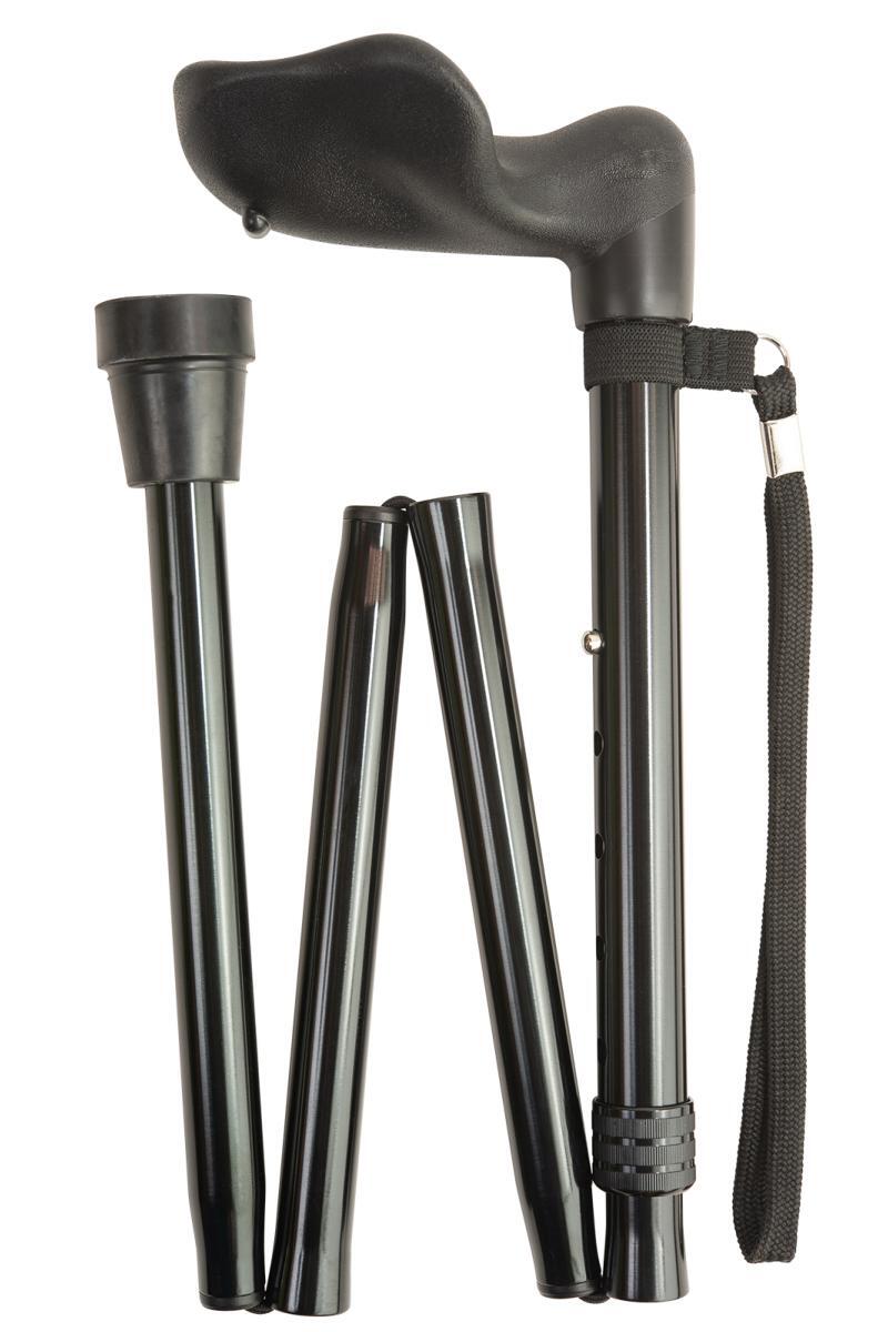 Anatomical Black Left Handed Folding Walking Stick Cane Mobility Aid