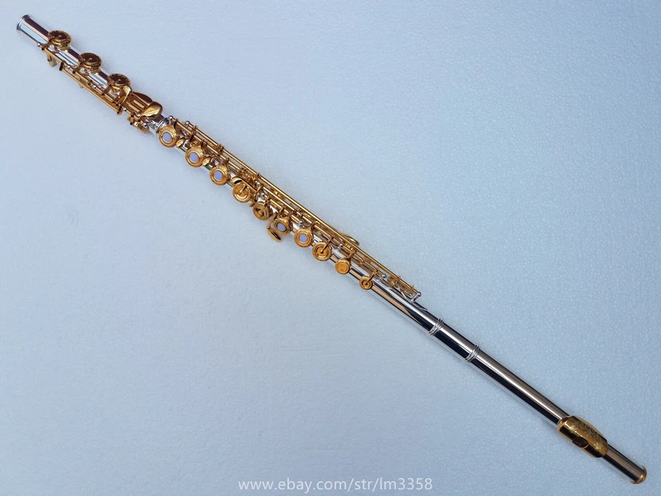 Flauta llave francesa chapada en oro 17 agujeros abiertos agujero embocadura tallado chapado en oro Foto 4 de 4