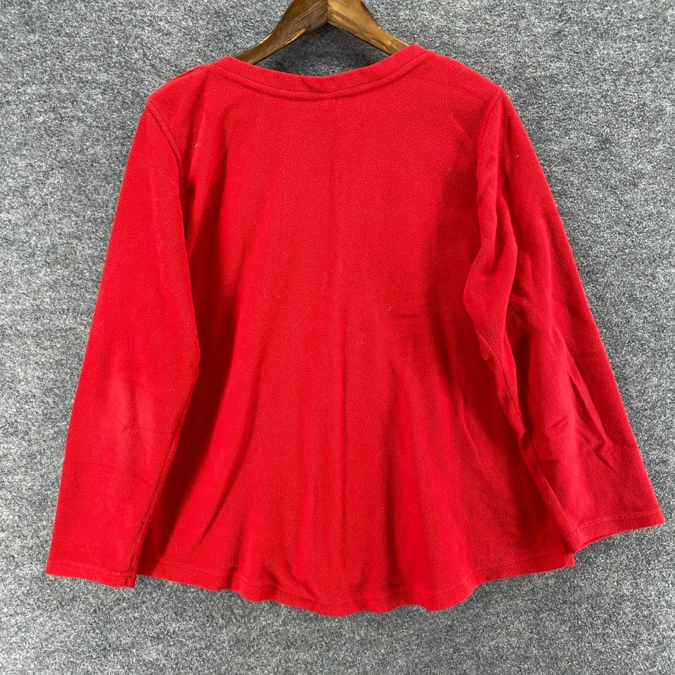 Lands' End Sweater Pullover Women XL Red Fleece Long Sleece Crew Neck Casual - Image 2 of 4
